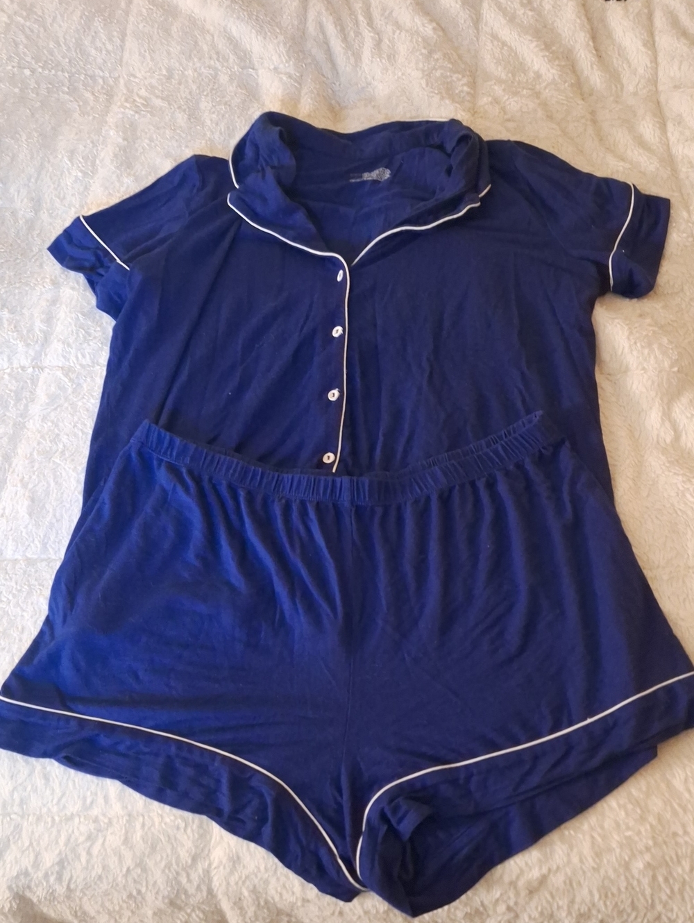 Adore Me Royal Blue Short Pajama Set with White Piping